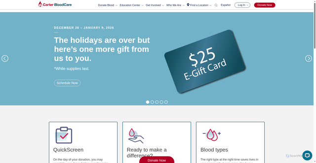 Security scan screenshot of https://www.carterbloodcare.org/