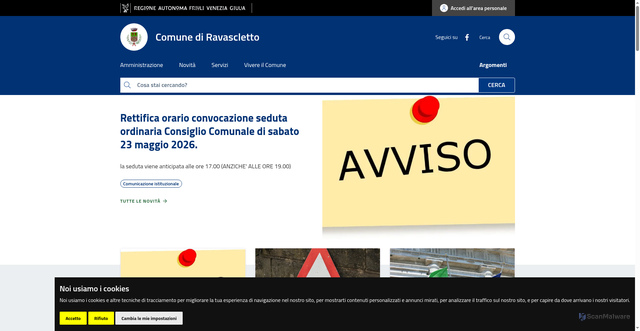 Security scan screenshot of https://www.comune.ravascletto.ud.it