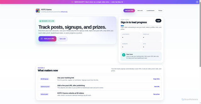 Security scan screenshot of https://influencely.org/dashboard