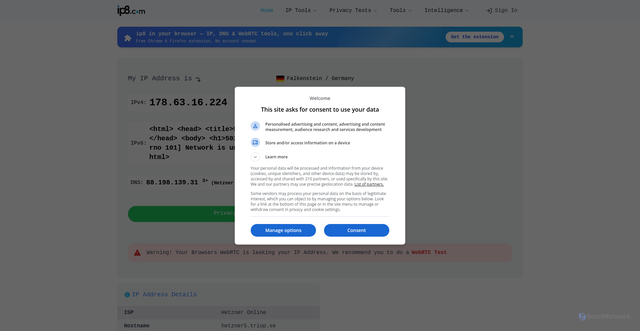Security scan screenshot of https://ip8.com