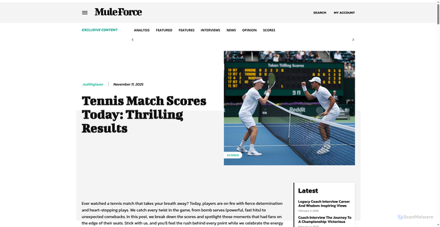 Security scan screenshot of https://muleforce.com/tennis-match-scores-today/
