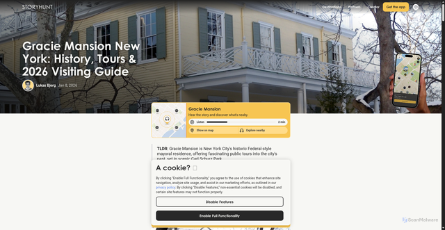 Security scan screenshot of https://www.storyhunt.io/en/articles/gracie-mansion?srsltid=AU7gw4WfGLjHYIWgPAq35RWsOsDbyZCWa-A9cU38SMILMrTEEN6g1j34