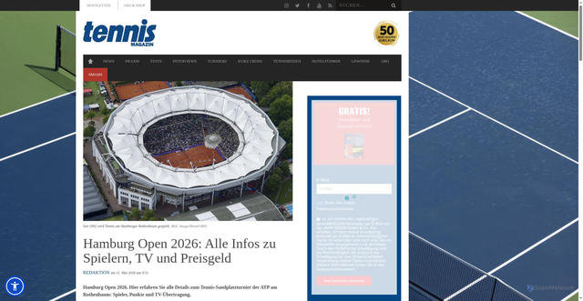 Security scan screenshot of https://www.tennismagazin.de/news/hamburg-open-2026-alle-infos-zu-spielern-tv-und-preisgeld/