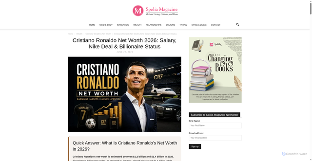 Security scan screenshot of https://www.spoliamag.com/cristiano-ronaldo-net-worth/