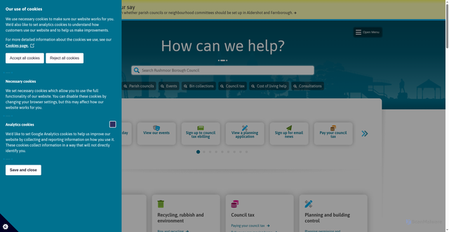 Security scan screenshot of https://www.rushmoor.gov.uk/