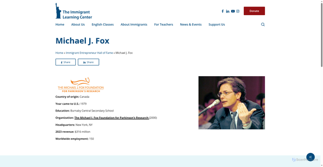Security scan screenshot of https://www.ilctr.org/about-immigrants/immigrant-entrepreneurs/hall-of-fame/michael-j-fox/