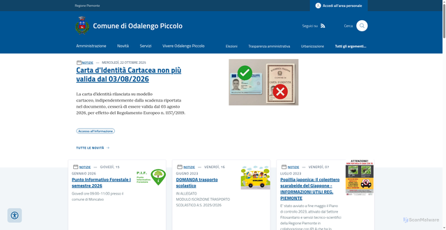 Security scan screenshot of https://www.comune.odalengopiccolo.al.it