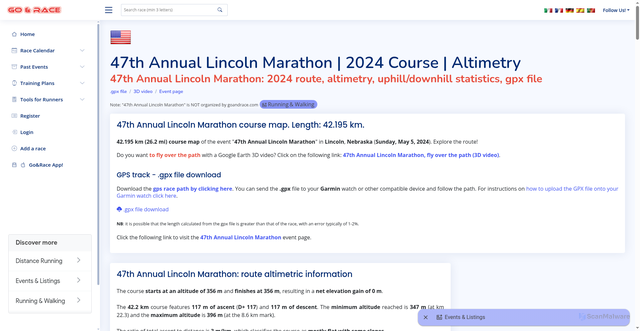 Security scan screenshot of https://www.goandrace.com/en/map/2024/47th-annual-lincoln-marathon-2024-course-map-1.php