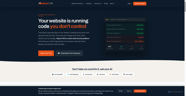Security scan screenshot of https://stampli.report-uri.com