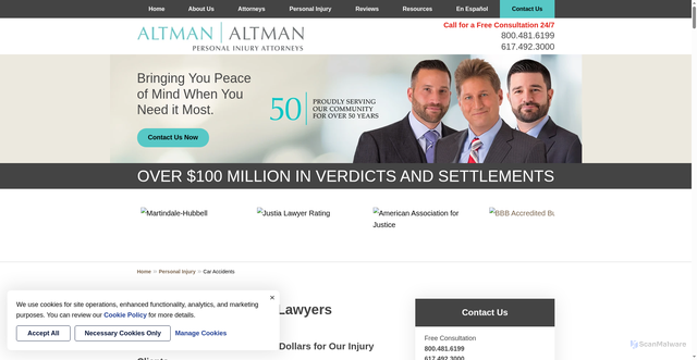 Security scan screenshot of https://www.altmanllp.com/personal-injury/car-accidents/