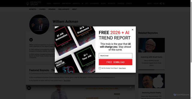 Security scan screenshot of https://www.keynotespeak.com/speaker/WilliamAckman