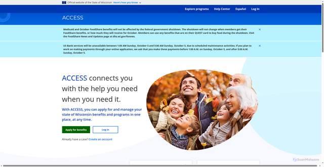 Security scan screenshot of https://access.wi.gov/s/?language=en_US