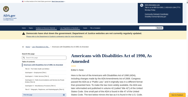 Security scan screenshot of https://www.ada.gov/law-and-regs/ada/