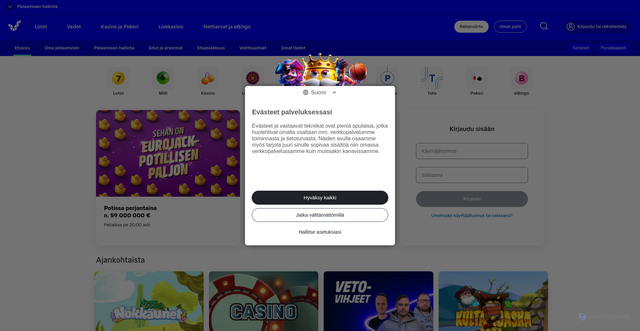 Security scan screenshot of https://veikkaus.fi