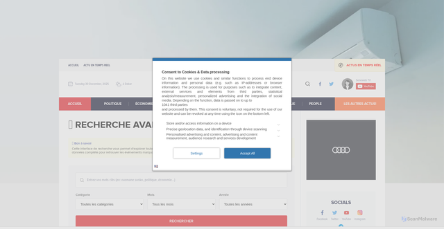Security scan screenshot of https://www.seneweb.com/fr/news/senegal-vs-benin