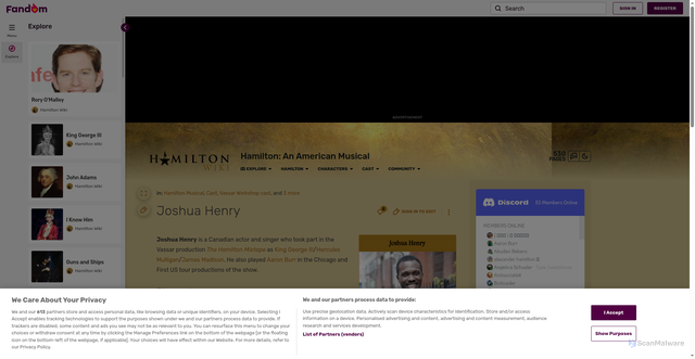 Security scan screenshot of https://hamiltonmusical.fandom.com/wiki/Joshua_Henry