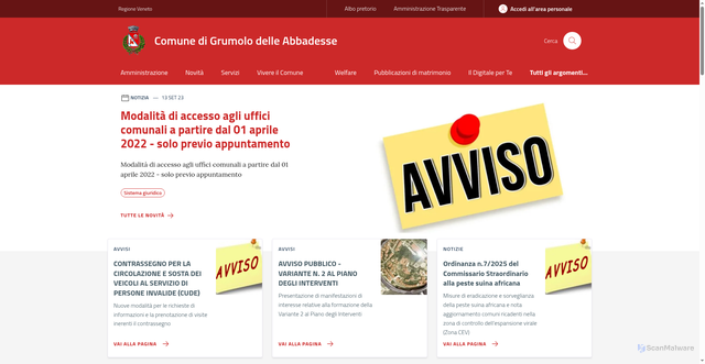 Security scan screenshot of https://www.comune.grumolodelleabbadesse.vi.it/