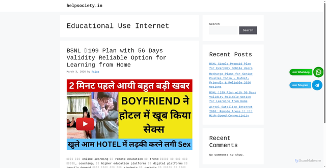 Security scan screenshot of https://helpsociety.in/tag/educational-use-internet/