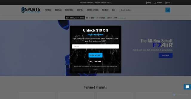 Security scan screenshot of https://www.sportsunlimitedinc.com/?srsltid=AU7gw4WpGqVzhBL9ZFut-TxsF4b06FWdtZfgUXXPbdrKAma2LoH_YK6Z
