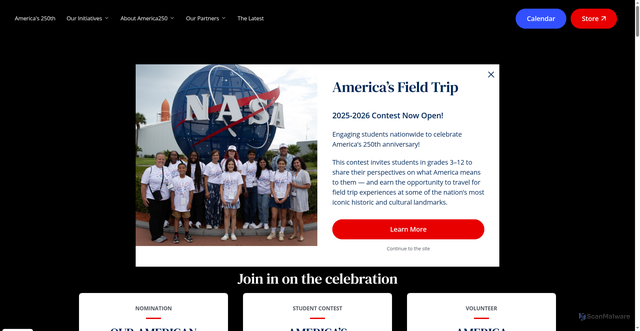 Security scan screenshot of https://america250.org/