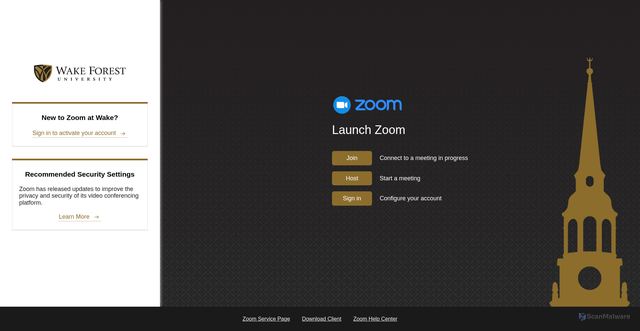 Security scan screenshot of https://wakeforest-university.zoom.us