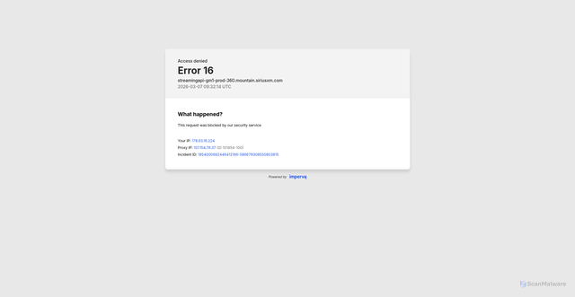 Security scan screenshot of https://streamingapi-gm1-prod-360.mountain.siriusxm.com