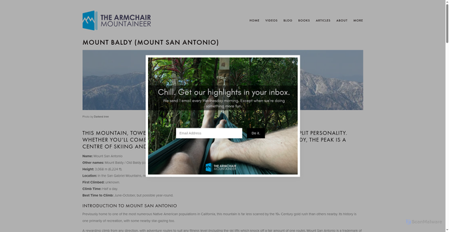 Security scan screenshot of https://armchairmountaineer.com/mount-baldy
