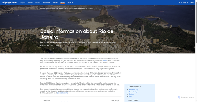 Security scan screenshot of https://en.tripmydream.com/brazil/rio-de-janeiro/info