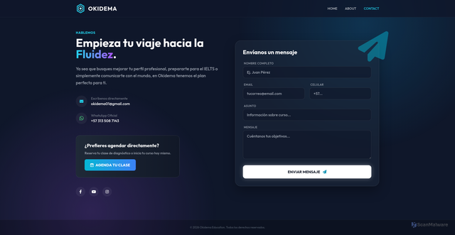 Security scan screenshot of https://okidema.com/contact.html