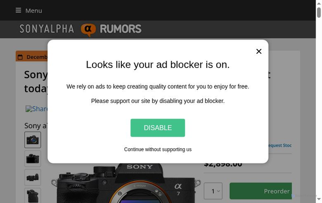 Security scan screenshot of https://www.sonyalpharumors.com/sony-a7v-is-now-officially-announced-pre-order-it-today-to-get-it-in-time-for-christmas/