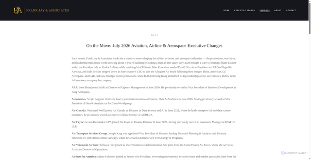 Security scan screenshot of https://www.frankjayassoc.net/on-the-move/july-2026-executive-moves