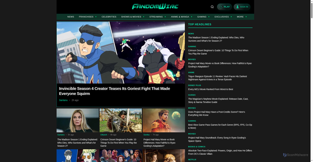 Security scan screenshot of https://fandomwire.com