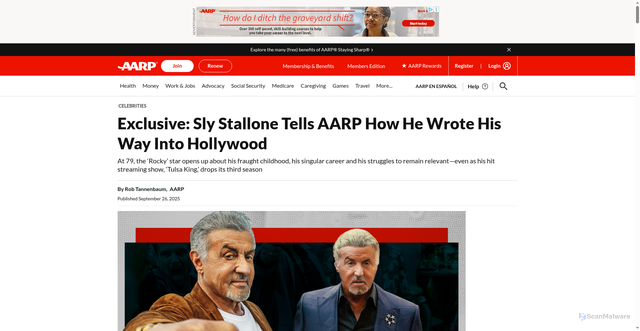 Security scan screenshot of https://www.aarp.org/entertainment/celebrities/sylvester-stallone-interview/
