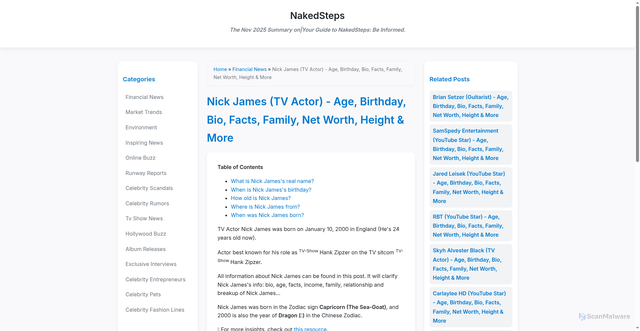 Security scan screenshot of https://moviezone-os57jj.pages.dev/nick-james-tv-actor-age-birthday-bio-facts-family-net-worth-height-more/21027008.html