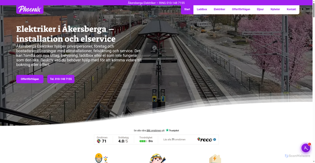 Security scan screenshot of https://akersbergaelektriker.se