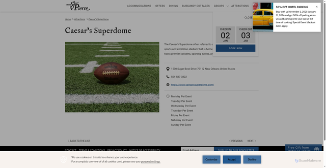 Security scan screenshot of https://www.hotelstpierre.com/attractions/mercedes-benz-superdome