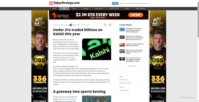 Security scan screenshot of https://www.pokerstrategy.com/under-21s-traded-billions-on-kalshi-this-year/
