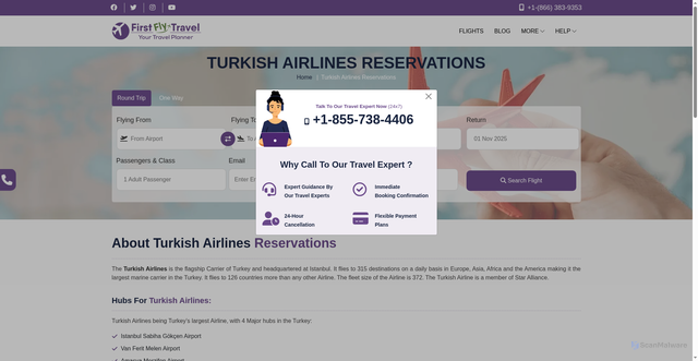 Security scan screenshot of https://www.firstflytravel.com/turkish-airlines-reservations