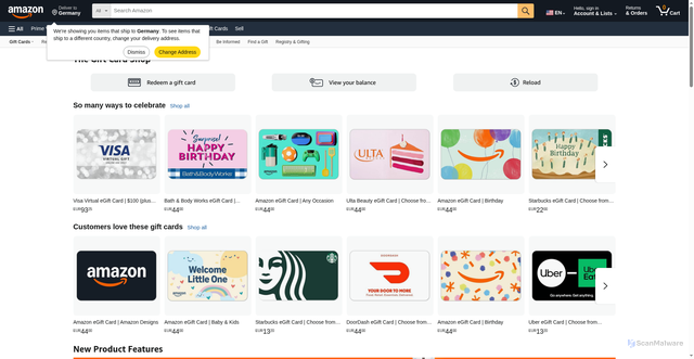 Security scan screenshot of https://fseryy.pages.dev/gift-cards/b/?ie=UTF8&node=2238192011&ref_=nav_cs_gc