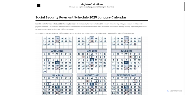 Security scan screenshot of https://virginiacmartinezj.pages.dev/rmchd-social-security-payment-schedule-2025-january-calendar-icruc