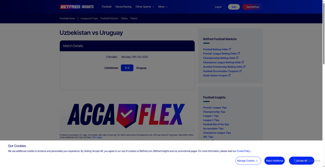 Security scan screenshot of https://insights.betfred.com/football/match/international/13-10-2025/uzbekistan-v-uruguay/