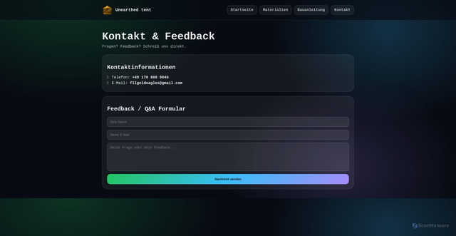 Security scan screenshot of http://unearthedtent.com/contact.html