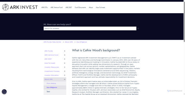 Security scan screenshot of https://helpcenter.ark-funds.com/what-is-cathie-woods-background