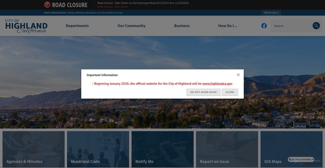 Security scan screenshot of https://highlandca.gov/