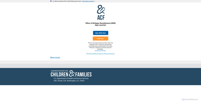 Security scan screenshot of https://ucportal.acf.gov