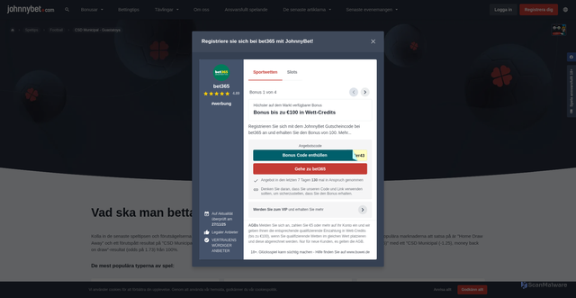 Security scan screenshot of https://sv.johnnybet.com/app/betting-events/csd-municipal-guastatoya-1
