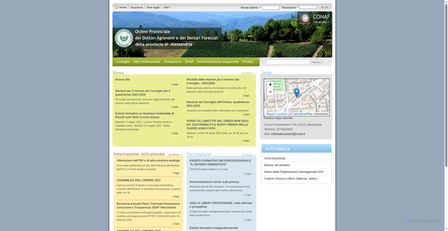Security scan screenshot of http://ordinealessandria.conaf.it/