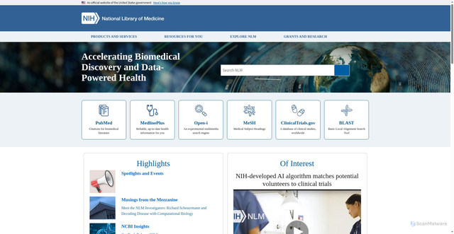 Security scan screenshot of https://www.nlm.nih.gov/