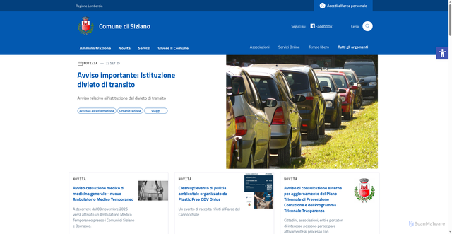 Security scan screenshot of https://comune.siziano.pv.it/