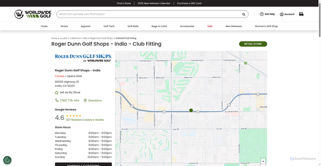 Security scan screenshot of https://stores.worldwidegolfshops.com/ca/indio/roger-dunn-golf-shops-club-fitting-1.html